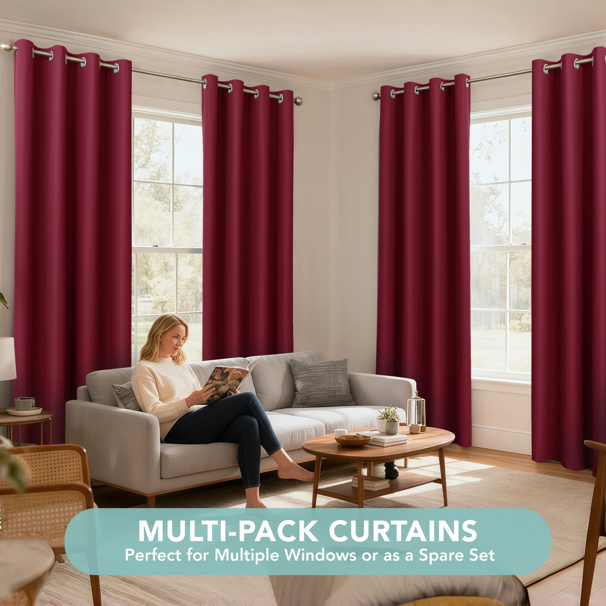 100% Blackout Curtains 84 inches Long, 4 Panels Full Light Blocking Privacy Protection Window Drapes, Grommet Total Room Darkening Curtain with Black Backing for Bedroom, Living Room, Grey