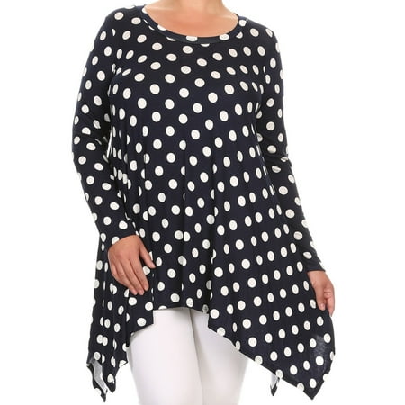 BNY Corner Women Plus Size Small Polka Dot Asymmetrical Casual Tunic Top Shirt Navy XL (D396 Small POL)