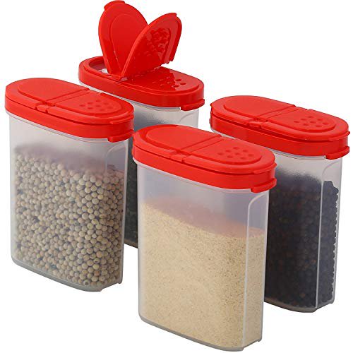 SIGNORA WARE Spice Jars with Lids -8 and 4 oz Refillable Empty Airtight Spice/Seasoning Containers Set -2 way Pour/Sift Shaker Lids Clear Plastic Spice/Seasoning Organizer Kitchen/Travel 8 pk.Red