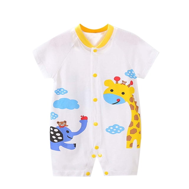 WEIYLL Combinaisons Filles Dessin Animé Manches Courtes Été Imprimé Mignon Doux Col Rond Blanc Salopettes Bébé pour 0-6 Mois