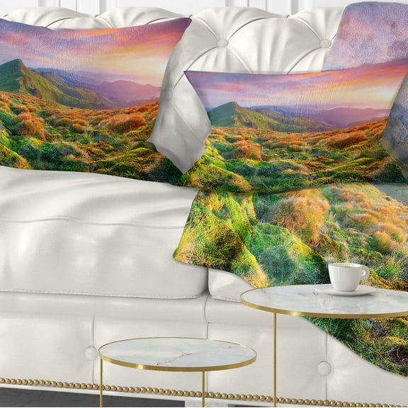 Designart Pretty Colorful Sunset in Mountains - Landscape Photography Throw Pillow - 12x20
