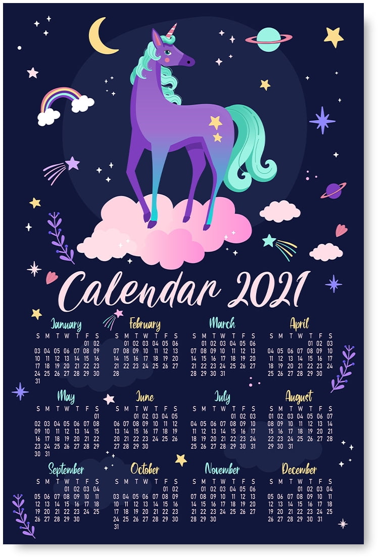 Girls Room Wall Art Calendar 2021 Pink Unicorn Poster Print Birthday Gifts  for Kids Toddler Nursery Room Decor Ideas - Walmart.com