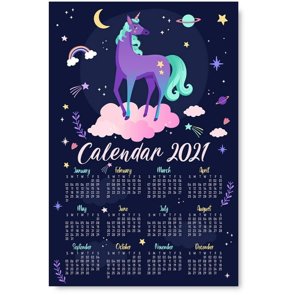 Girls Room Wall Art Calendar 2021 Pink Unicorn Canvas Birthday Gifts for Kids Toddler Nursery Room Decor Ideas