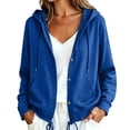 thumbnail image 3 of Women Button Hooded Sweatshirt Jacket Soft Lightweight Hoodies Cardigan with Drawstring Hem Side Pockets Loose Fitting Casual Daily Outwear Blue Womens Oversized Hoodie L, 3 of 8