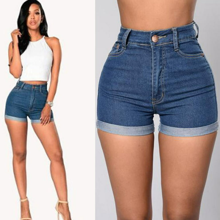 Women High Waisted Jean Shorts Womens Frayed Raw Hem Skinny Jeans With  Pockets Butt Lift Tummy Control Sexy Hot Denim Shorts