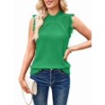 thumbnail image 2 of Womens Sleeveless Sweater Vest Mock Neck Cable Knit Fringe Cap Sleeve Boho Trendy Pullover Tank Tops Green S, 2 of 9