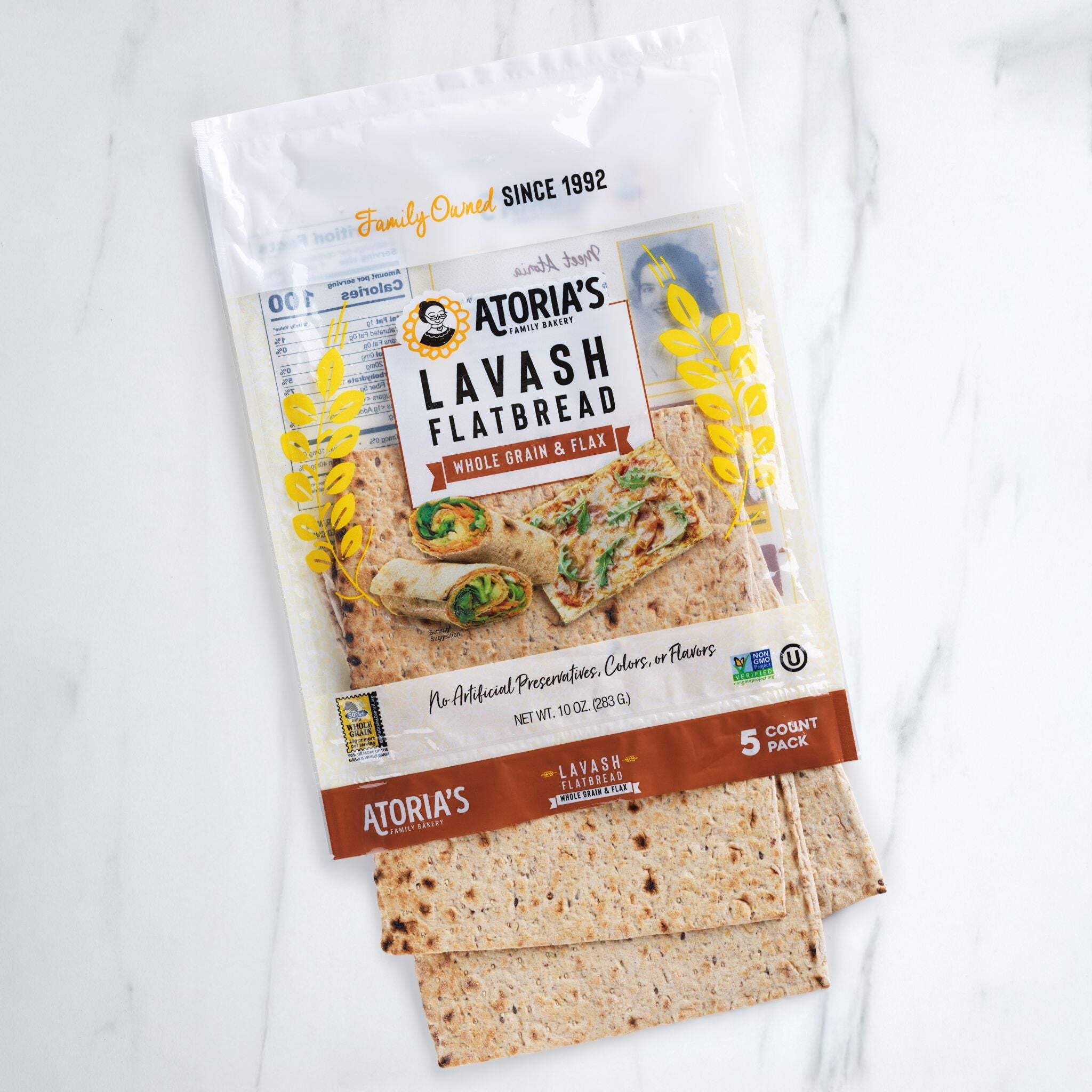 Atoria's Family Bakery Lavash with Whole Grain & Flax Flatbread 10-Packs of 5 Flatbread (50 Flatbread)
