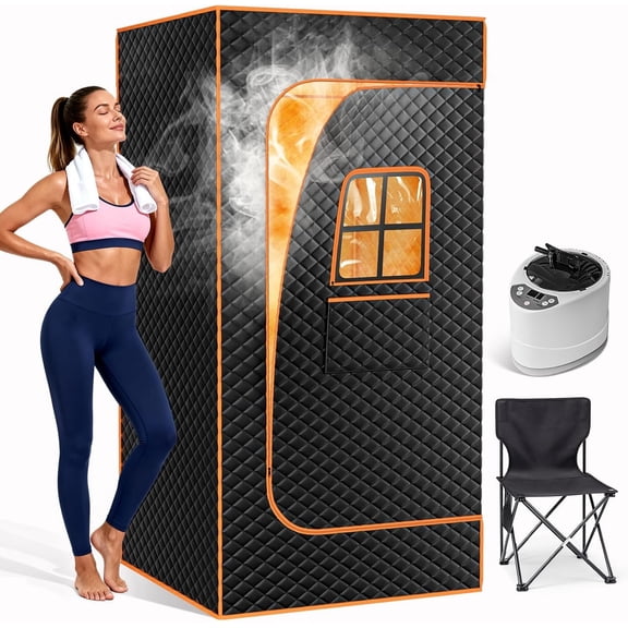 FICISOG Portable Steam Sauna Room with 3L&1200W Steamer, Home Sauna Tent with Foldable Chair, 2.9'x2.9'x5.9' Large Size Personal Spa Steam Sauna Box with Remote Control, 9 Levels Heating