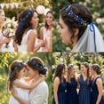 thumbnail image 3 of MIALLO Royal Blue Flower Hair Vine, Silver Wire Crystal Pearl Bridal Headpiece, Statement Wedding Prom Hair Accessory with Ribbon, 3 of 7