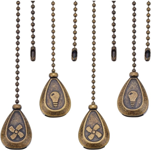 4Pcs 2 Style Bronze Teardrop Ceiling Fan Pull Chain Extender Charm Retro Pendant Adjustable Decorative Extension Connector Ball Bead Cord Replacement Hanging Ornaments for Lighting Lamp Decor Bronze