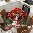thumbnail image 2 of Round Table Cover 55-60 Inch Red Plaid Christmas Waterproof Reusable Table Cloth Round Fitted Vinyl Tablecloth with Elastic Edged for Parties Outdoors, Xmas Tree Ball Snowflake Winter Gifts, 2 of 6
