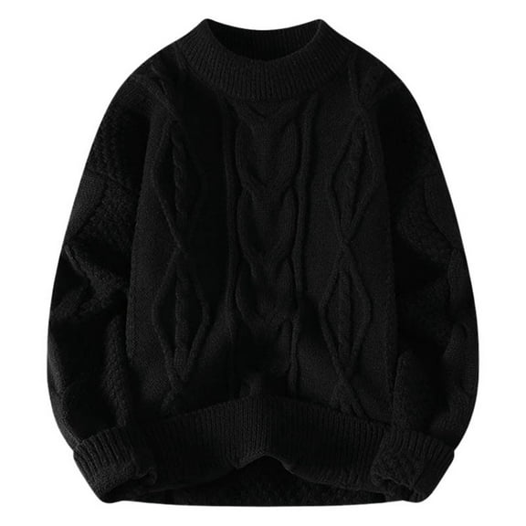 GBSYEWXS Men Pullover Sweaters Long Sleeve Pullover Warm Solid Color Thermal Black Crew Neck Sweater