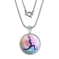 thumbnail image 1 of High Lunge Crescent Variation Yoga Pose 0.75" Pendant with Sterling Silver Plated Chain, 1 of 3