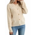 thumbnail image 2 of Women'S Bows Cardigan Button Down Roundneck Long Sleeve Drop Shoulder Knit Sweater Light Khaki M, 2 of 9
