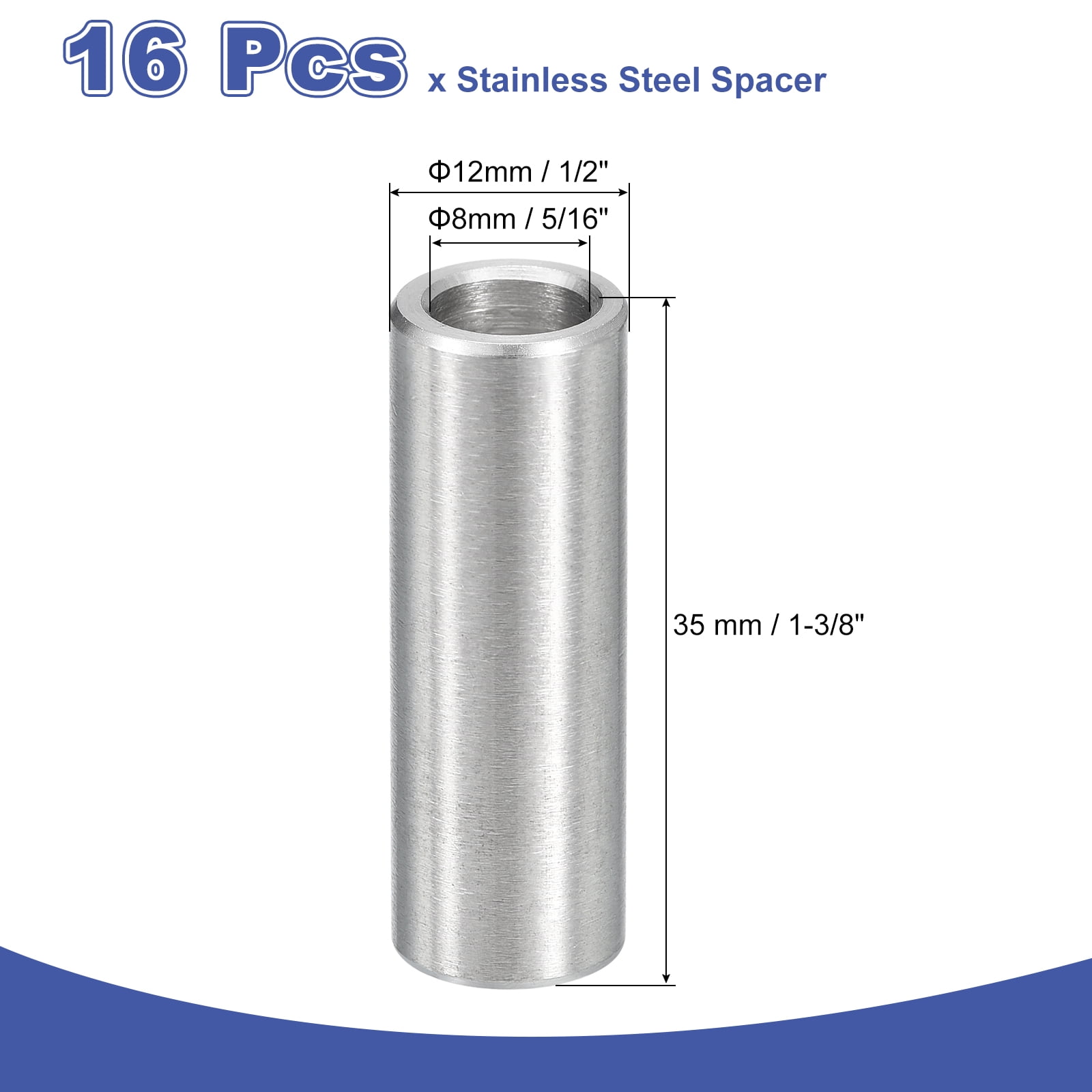 16Pcs 304 Stainless Steel Spacer 12mm OD x 8mm ID x 35mm Length for M8 Screw
