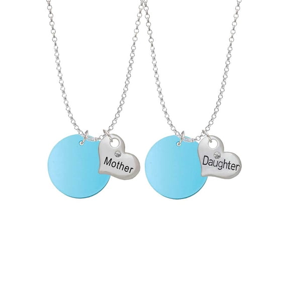 Delight Jewelry Acrylic 1" Disc Hot Blue Imitation Pearl Mother & Daughter Heart Necklaces (Set of 2), 19"+2"
