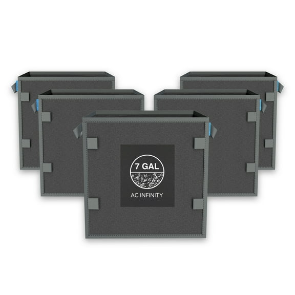 AC Infinity Square Heavy Duty Fabric Pots, 7 Gallon Aeration Reusable Grow Bags 5-Pack with 500G Thick Nonwoven Fabric and Plant Stake Loops, for Garden Growing Fruits, Vegetables, and Flowers