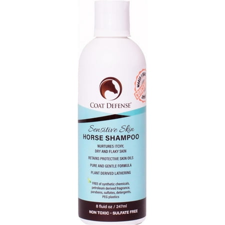 COAT DEFENSE Sensitive Skin Shampoo for Horses | All-Natural & Made in USA | Hypoallergenic Aloe Based - Soothes and Relieves Itchy, Dry and Inflamed Skin | Safe for Everyone | 8oz. Concentrated