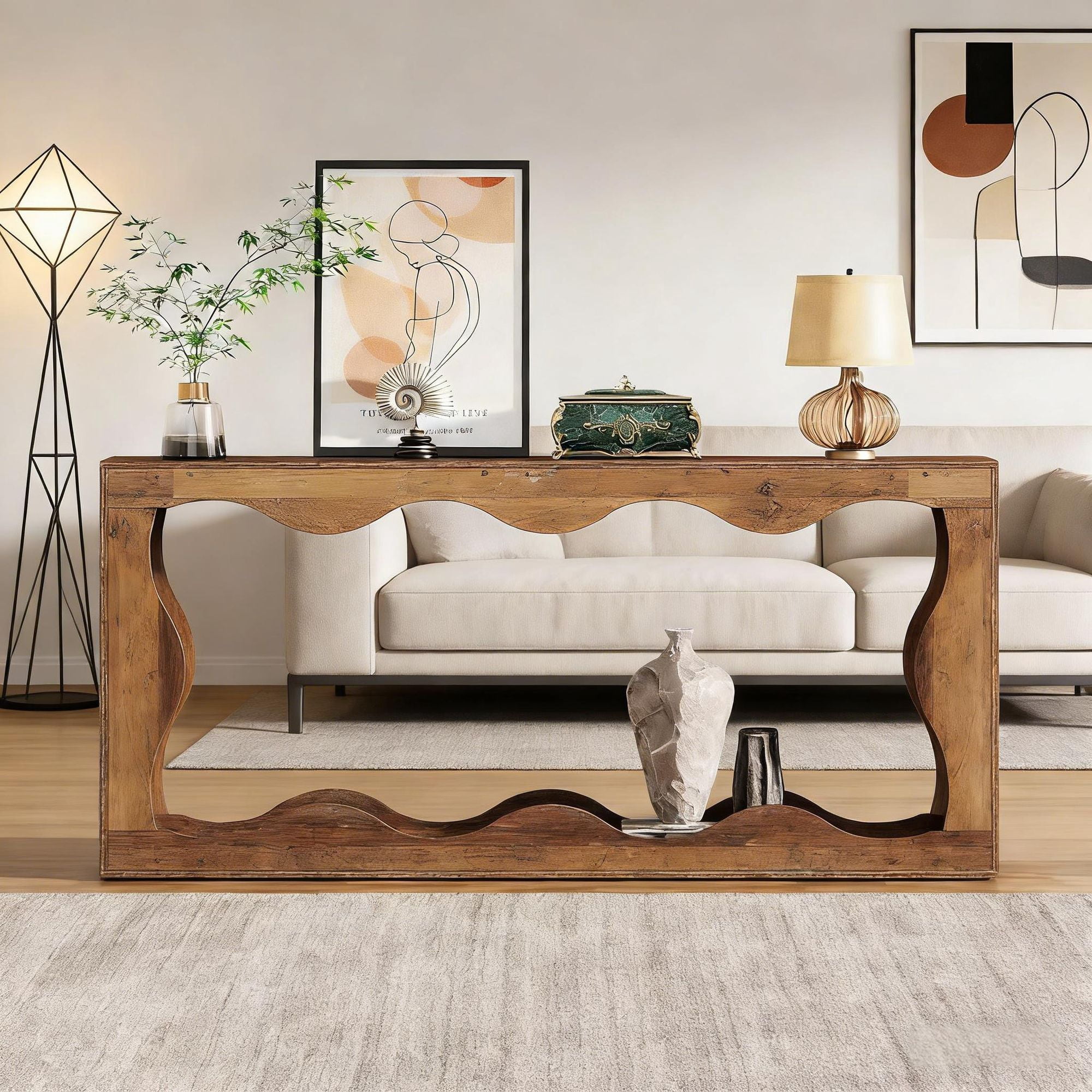 Farmhouse Console Table, 63" Entryway Table with 2-Tier Storage, Behind Sofa Couch Table
