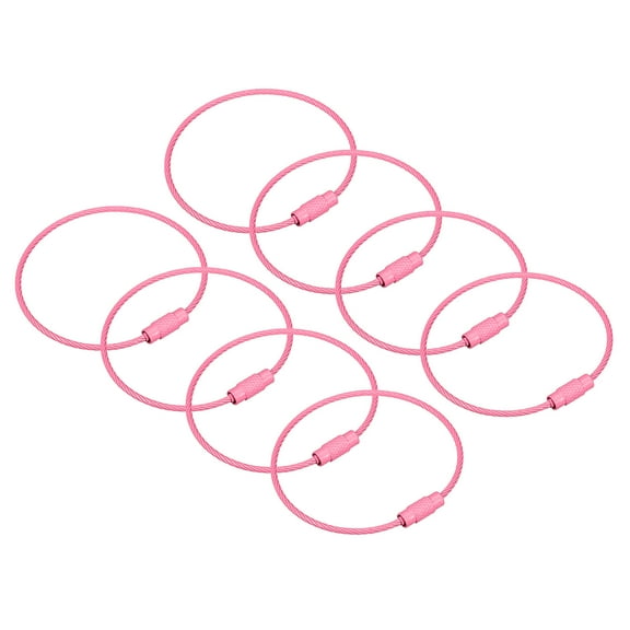 Uxcell 8Pack Cable Key Rings, 6-inch(155mm) Wire Keychain Twist Loops, Pink
