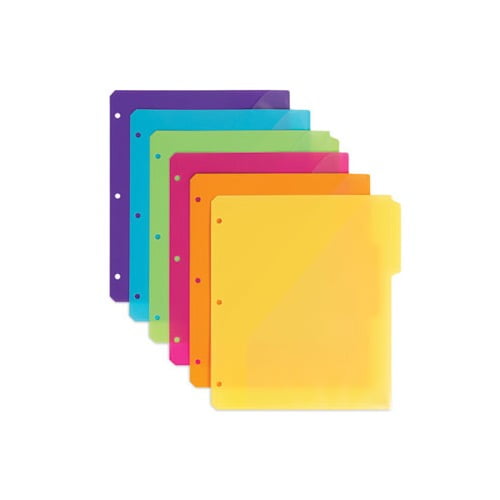 Three-Ring Binder Poly Index Dividers with Pocket 11.25 x 9.75, Assorted Colors, 30/Box