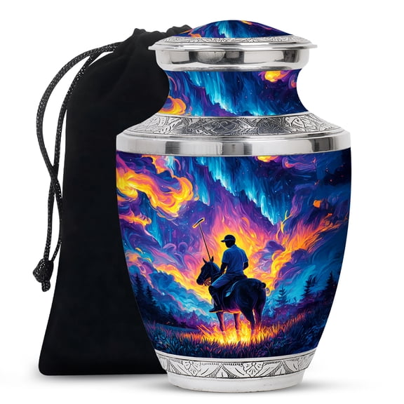 Yatskia Horse Polo with Colorful Clouds Decorative Memorial Urns for Human Ashes Adult Men and Women, Large Cremation Burial Urn for Ashes Adult Male, (Tasty Large, 10 Inch)