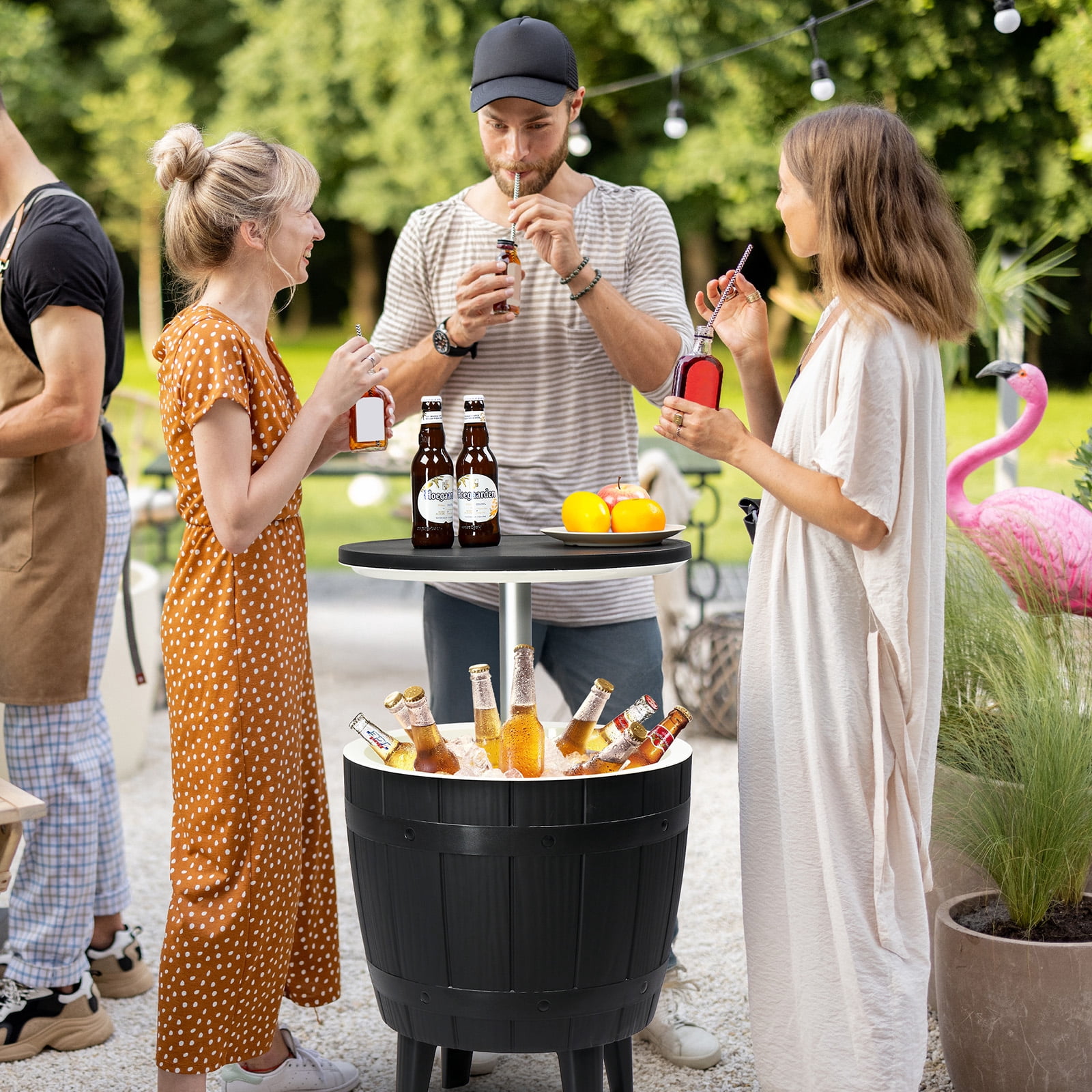BAYUELSWU Outdoor Cooler Table, Height-Adjustable Outdoor Cool Bar w/ 10 Gallon Beer and Wine Cooler, All-Weather Resistant Patio Cooler Ice Cool Bar for Deck Pool Party (Black)