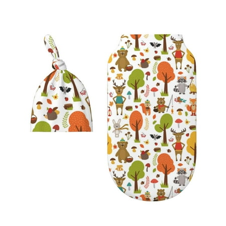 

Wukai Animals Forest Newborn Swaddle Set 100% Cotton Matching Headband and Beanie Set