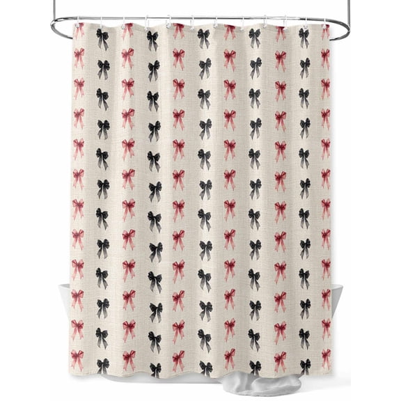 Fsddascl Black Red Bow Shower Curtain Set - Standard 72" x 72" Washable Bathtub Curtain with 12 Hooks, Sweet Romantic Linen Retro Artwork Waterproof Fabric Stall Shower Curtains for Bathroom/Bathtub