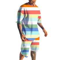 HBFAGFB Mens 2 Piece Outfits Summer Color Block Tops and Shorts Fashion Clothing Daily Wear Light Blue Size XXXL