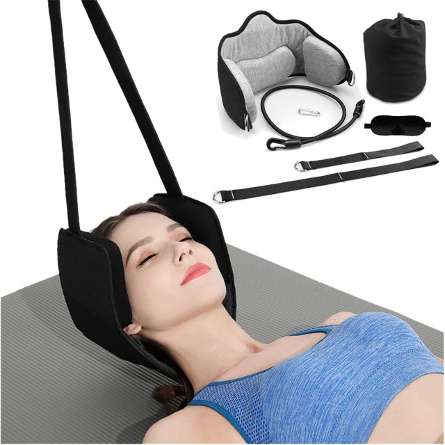 Hamaca para cuello - Hamaca portátil de relajación cervical para reducir el dolor de cuello, hombros y dolor de cabeza, disfrute de la máxima relajación en casa u oficina Gris oscuro + Negro