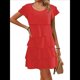 thumbnail image 1 of Elegante Vestido de para Mujer, con Volantes, Cuello Redondo, Mangas Abullonadas, Vestido Midi Fluido para Cóctel o Fiesta Rojo M, 1 of 7