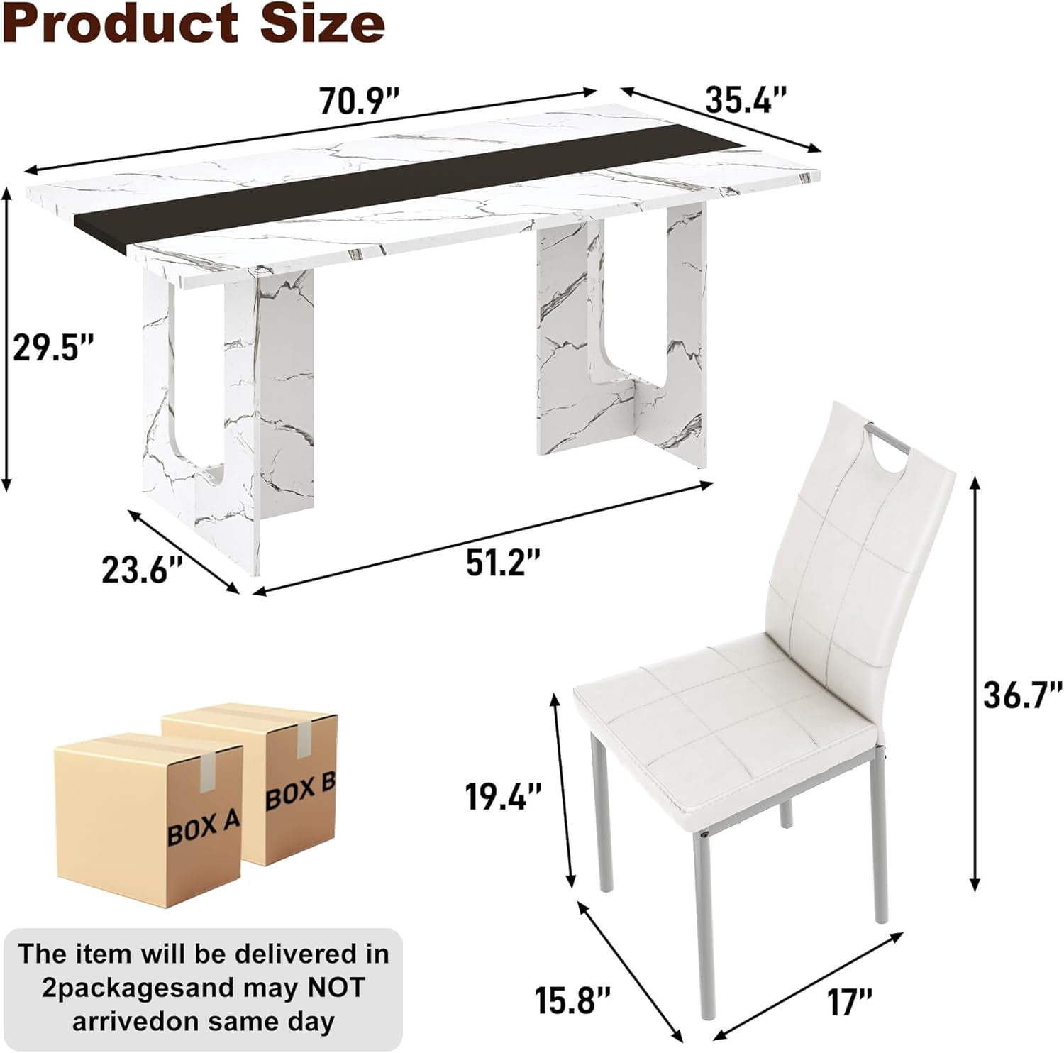 ANPOO 7 Piece Dining Table Set with 6 Chairs, 71" Kitchen Table & Chairs Set for 4-8 People, Rectangle Dining Table with Wooden Legs for Dining Room, Living Room
