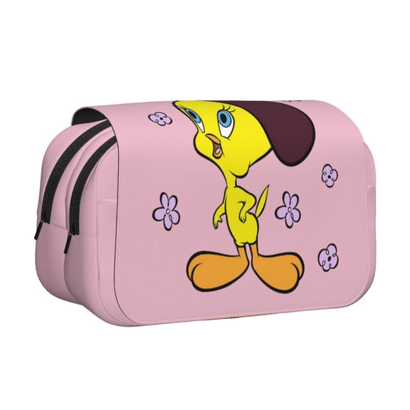 Unisex Tweety 12 Double Clamshell Portable Pouch Pencil Case Pen Box Stationery Organizer Marker Bag
