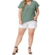 thumbnail image 2 of Blusa de Manga Acampanada de Talla Grande para Mujer Agnes Orinda, Cuello en V, Camiseta de Primavera Verano, Talla 3X, Verde, 2 of 6