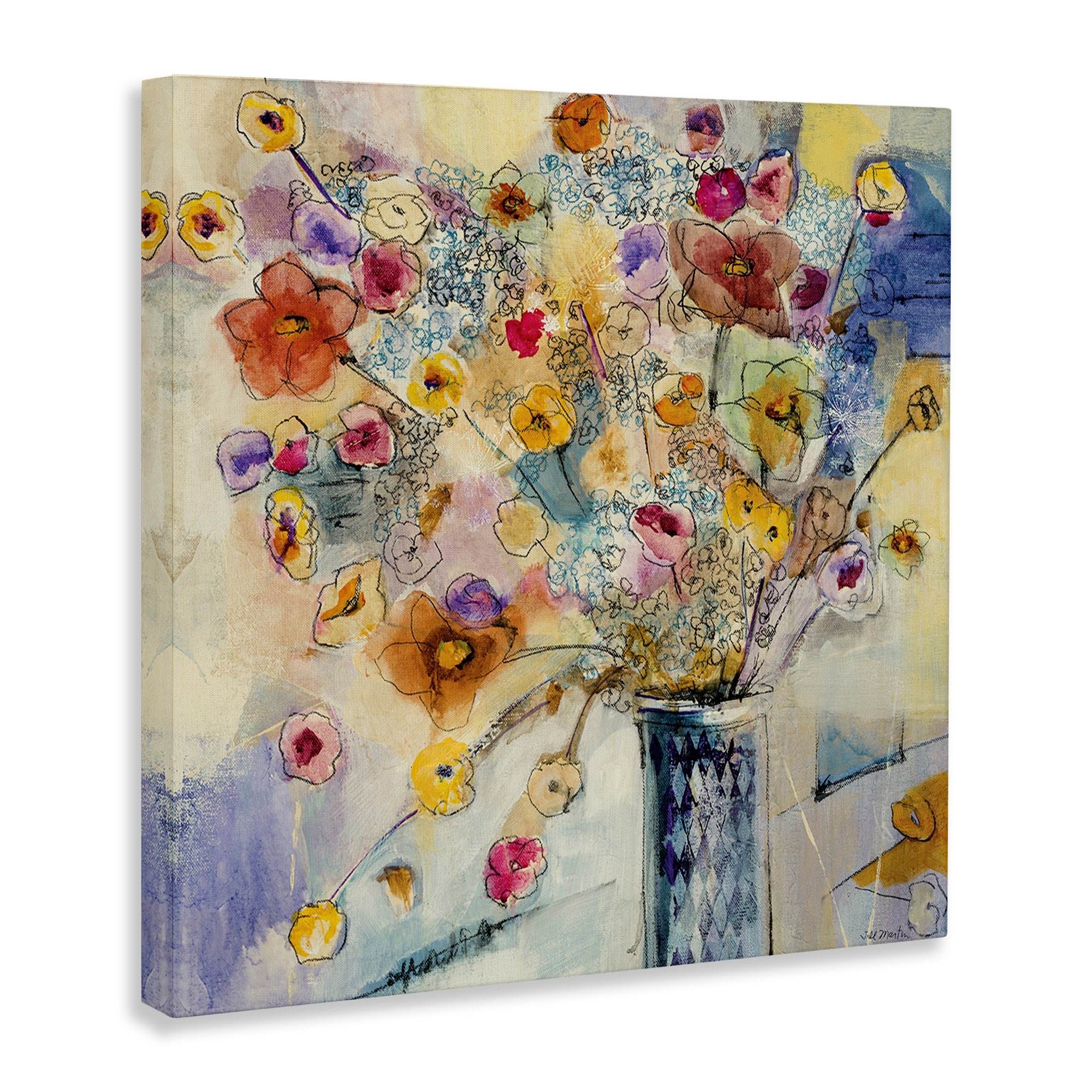 Stupell Industries Painted Flowers Line Drawing Botanical & Floral Painting Gallery Wrapped Canvas Art Print Wall Art, 24 x 24