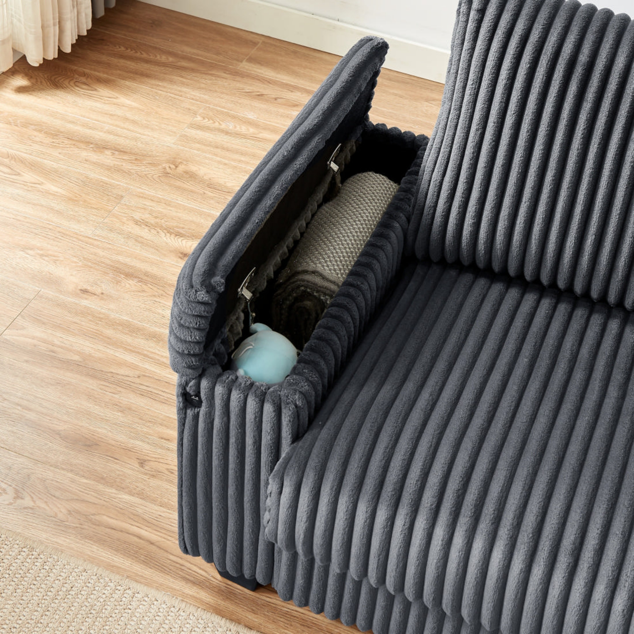 Aukfa 71" Corduroy Loveseat Sofa for Living Room with USB & Hidden Armrest Storage, Black