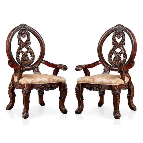 Furniture of America Roo Solid Wood Padded Arm Chair in Cherry (Set of 2)