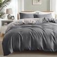 thumbnail image 2 of Exclusivo Mezcla Queen Bedding Duvet Cover Set, 3 Pieces Lightweight Comforter Cover with Pillow Shams (Light Grey and Dark Grey), 2 of 9