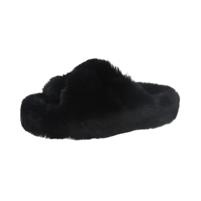 Zapatillas peludas para mujer, zapatillas de casa de Otoño Invierno, moda femenina para damas borrosas Negro Yuyangstore pantuflas peludas