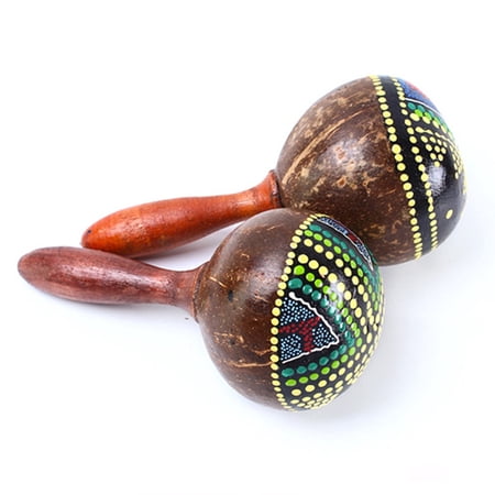 1 Pair Wooden Maracas Coconut Shell Hand Shakers Percussion Musical Instrument