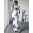 thumbnail image 3 of Women'S Fall Spring Fashion Long Sleeve Floral Print Tight Fitted Party Club Ruched Maxi Dresses  Flowers XXL, 3 of 6