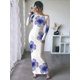 thumbnail image 5 of Vestidos Largos Ajustados con Frunces, de Larga y Estampado Floral para Mujer, para Fiesta, Club y Otoño/. Flores Moradas XL, 5 of 8
