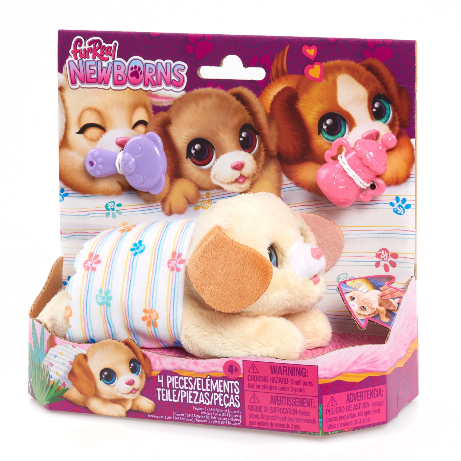 furReal Newborns Puppy Interactive Pet, Sounds and Motion, Faux Fur, Kids Toys for Ages 4 up