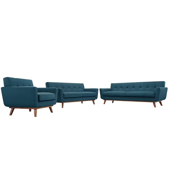 Modway Engage Sofa Loveseat and Armchair Set of 3 in Azure