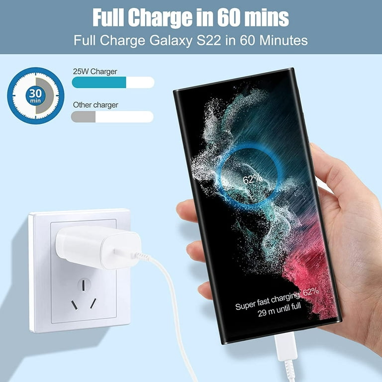 Chargeur Rapide USB-C 25W Noir pour Samsung Galaxy S22 Plus S22 Ultra S23  Ultra S23 Plus