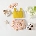 thumbnail image 4 of Siilsaa Girls outfit Sets Girl's Two Piece Outfits Ruffle Trim Short Sleeve T Shirt and Plaid Skirt Sets Yellow,6M, 4 of 4