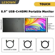 LESOWN Portable Monitor 8.9 inch Laptop Additional Touchscreen USB-C HDMI 1920x1200 IPS LCD Second Screen for Smartphone PC Laptop