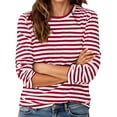 thumbnail image 2 of Women Basic Tops Long Sleeve Striped Print Y2K Casual Loose T-Shirt Round Neck Fashion Tee, 2 of 6