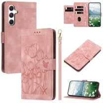 Leather For Samsung Galaxy A34 5G Case Tulip Embossed 5-card  Flip Wallet Leather Case with Card Holder Magnetic Closure  Phone Cases Cover,Pink,For Galaxy A34 5G